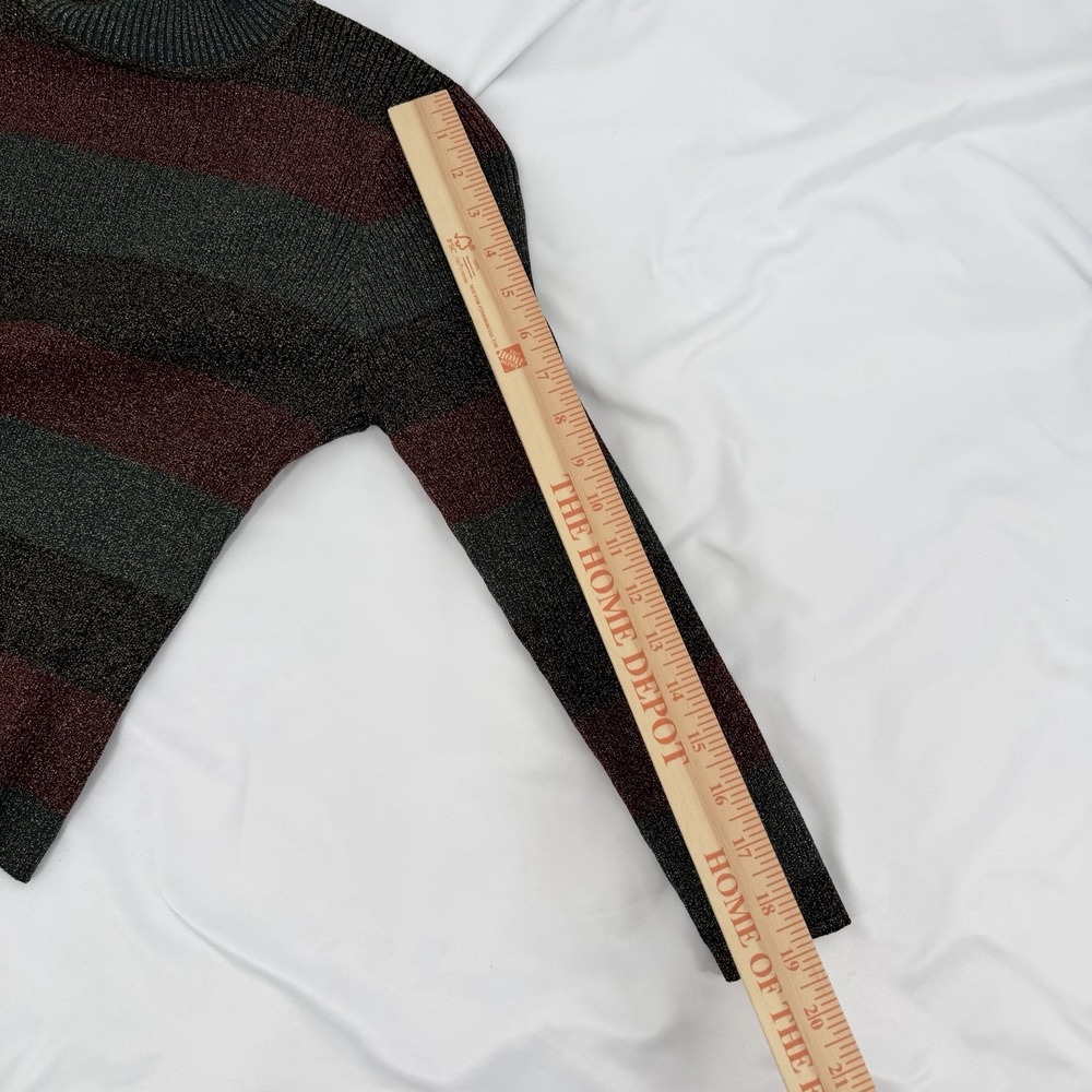 A.L.C. Sz M Metallic Shimmer Striped Turtleneck Sweater Merino Wool Rib Knit - Picture 8 of 8